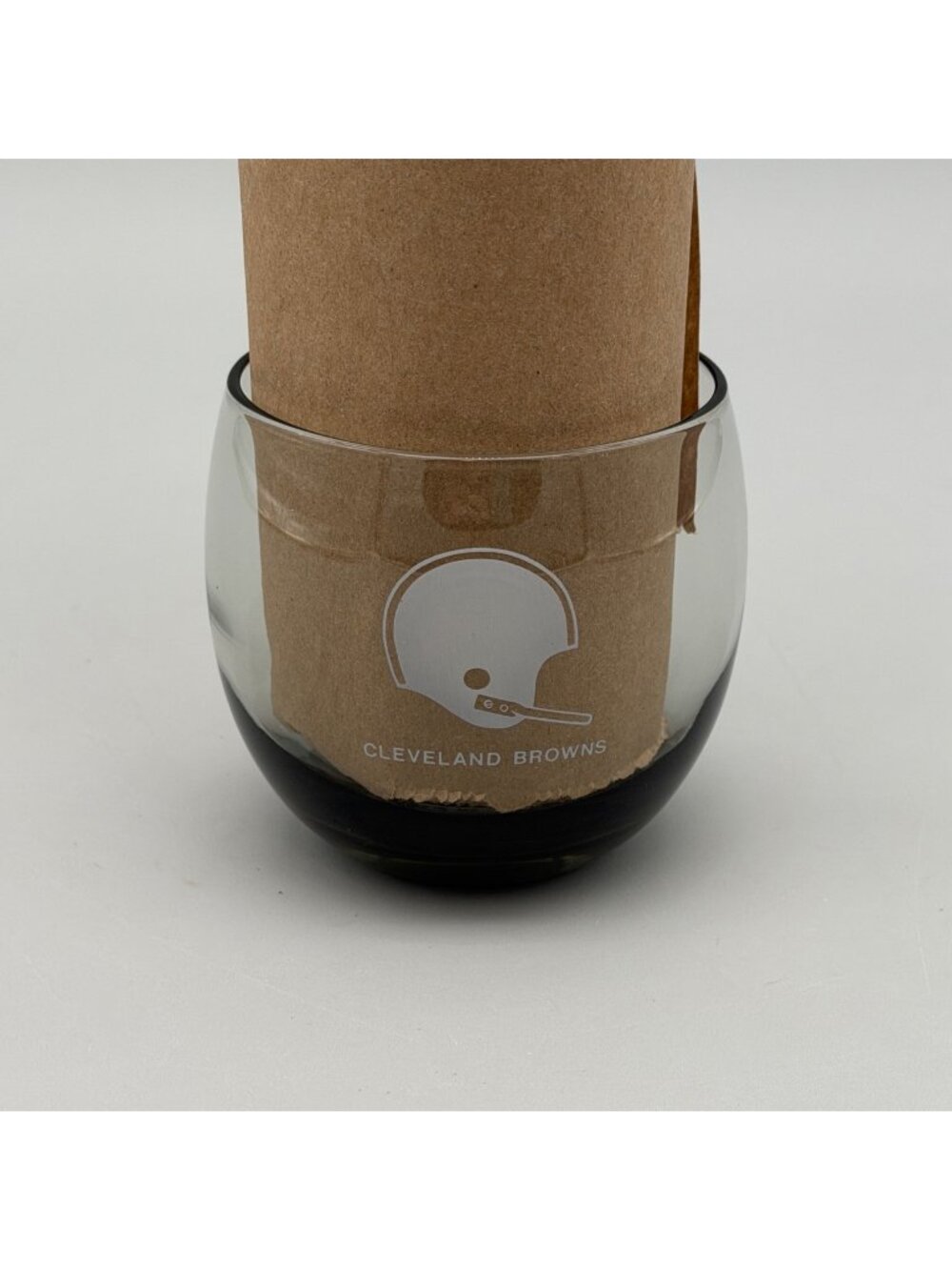 NFL Cleveland Browns Tumbler Glass Smoked Glass Round Rocks Cup 1970's Bar 12oz.